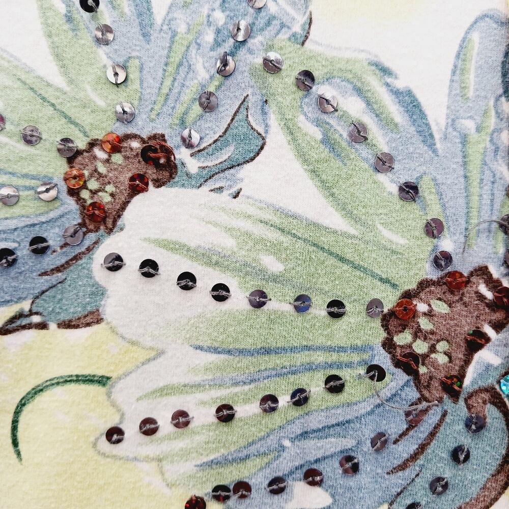 T-Shirt Daylily Sequin Art Nouveau Bloomcore Garden Party Whimsycore Y2K Size L - Picture 12 of 13